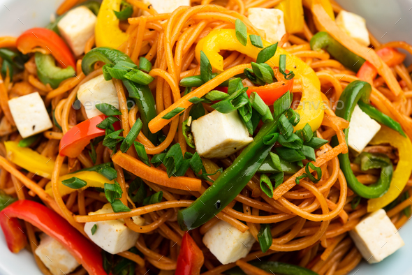 Paneer Hakka Noodles or schezwan noodles Stock Photo by stockimagefactory