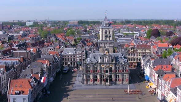 Aerial View of Delft City at Morning