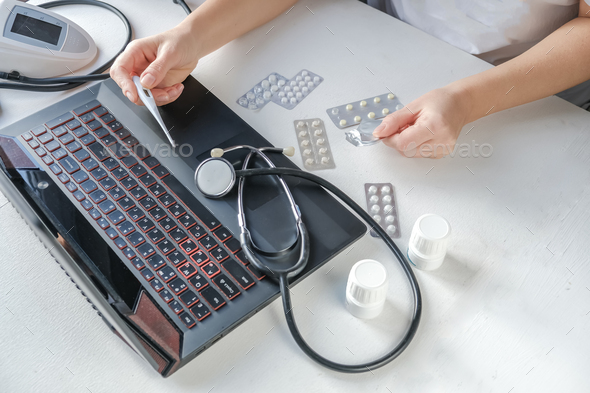 Medicine, telehealth,medical. doctor conducts a remote consultation, provides online medical