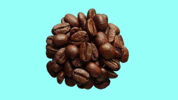 Coffee Beans Rotate on a Blue Background