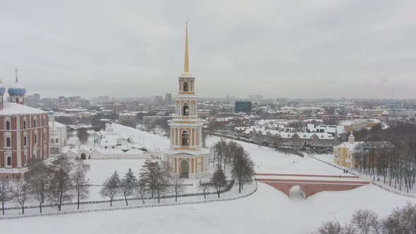 Ryazan Kremlin and Cityscape in Winter. Russia. Aerial View alt