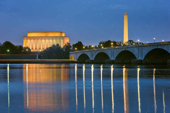 Washington DC, USA skyline on the Potomac River - Stock Photo - Images