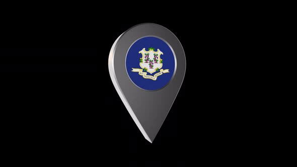 3d Animation Map Navigation Pointer With Connecticut Flag With Alpha Channel  - 2K alt