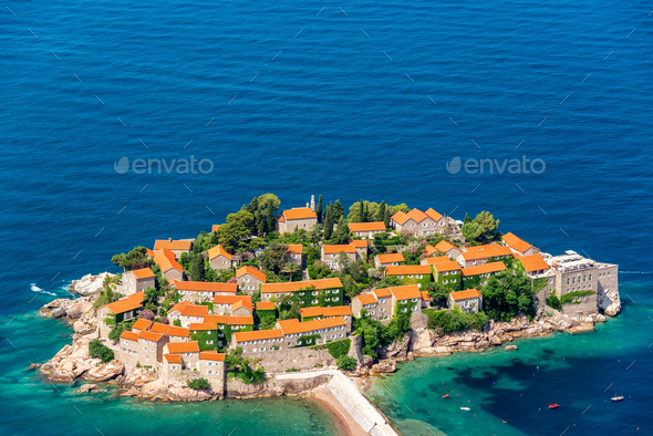 Aerial View of Sveti Stefan, Montenegro - Stock Photo - Images