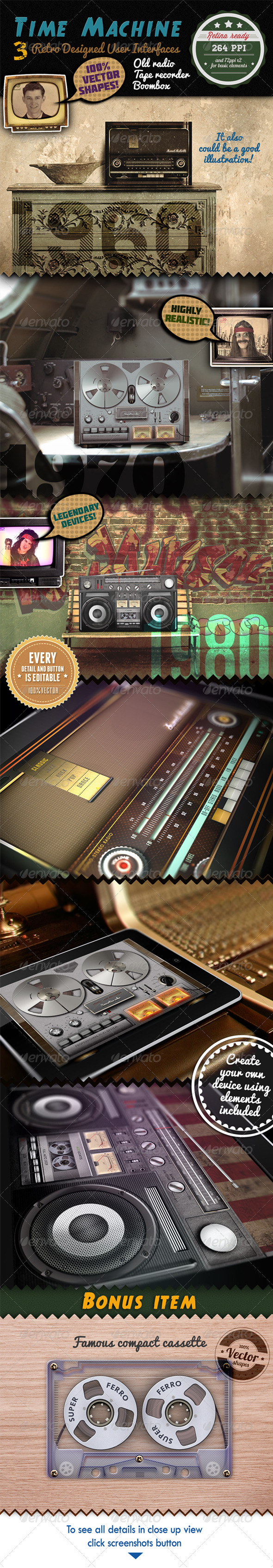 3 Devices Retro Audio Retina Ready GUI Pack - User Interfaces Web Elements