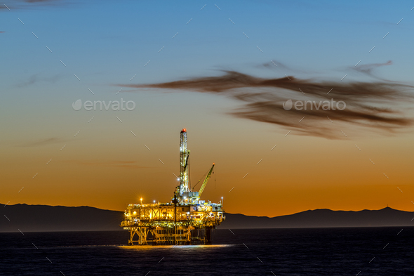 Oil Platform in California at Dusk - Stock Photo - Images