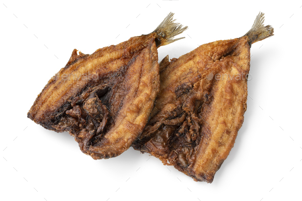 Pair of fried herring fillets on white background - Stock Photo - Images