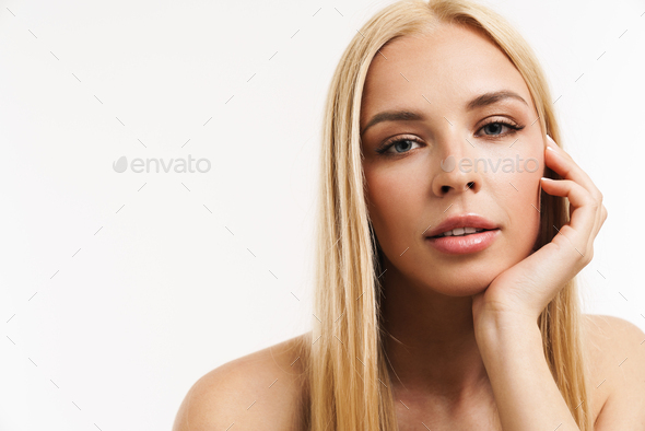 Half Naked Blonde Woman Posing And Looking At Camera Stock Photo By Vadymvdrobot