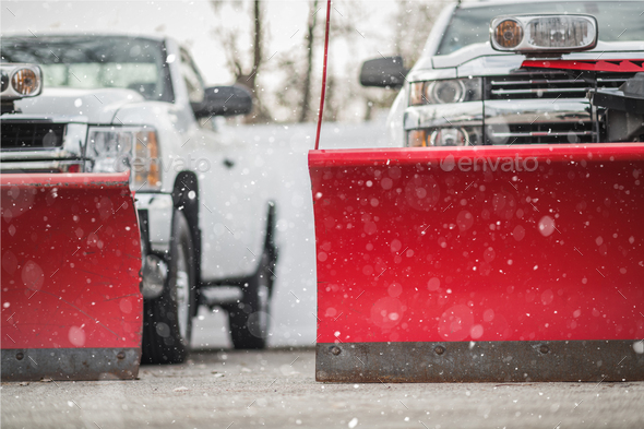 Winter Weather Ready Snow Plow Pickup Trucks - Stock Photo - Images