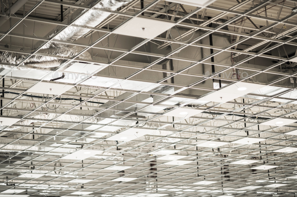 Commercial Ceiling Grid and HVAC Installation - Stock Photo - Images
