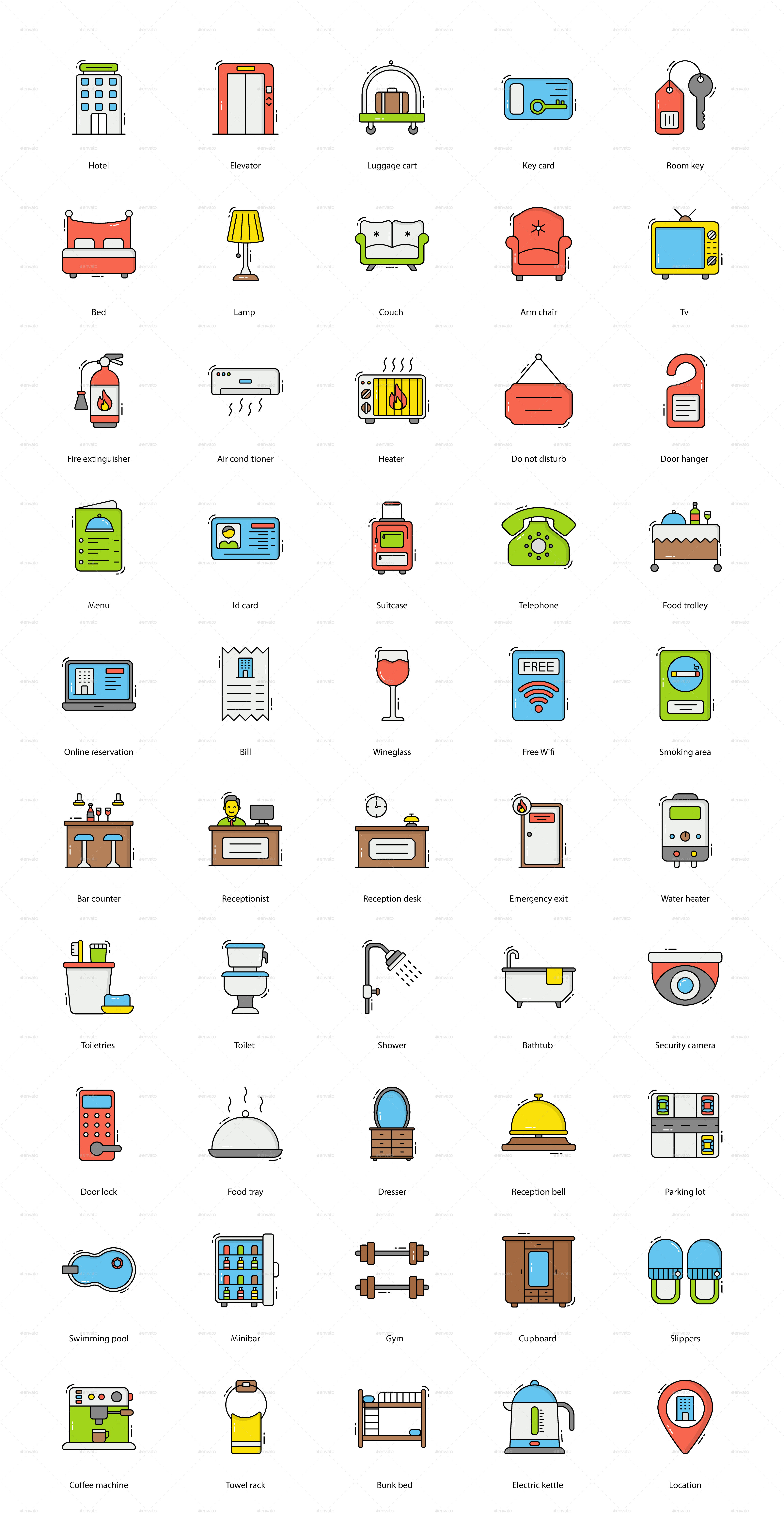 Hotel icons set by trianglesquad | GraphicRiver