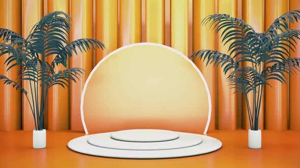 Abstract Pedestal With Plants Orange Background