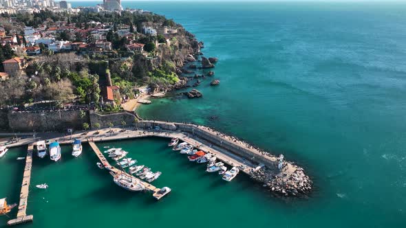 Old Seaport Aerial View Turkey Antalya 4 K alt