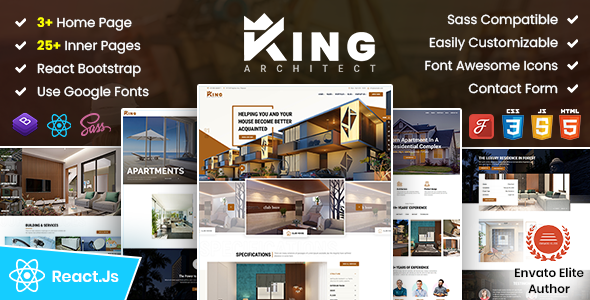 Incredible KingArchitect | Property Portfolio & Real Estate React Template - No JQuery