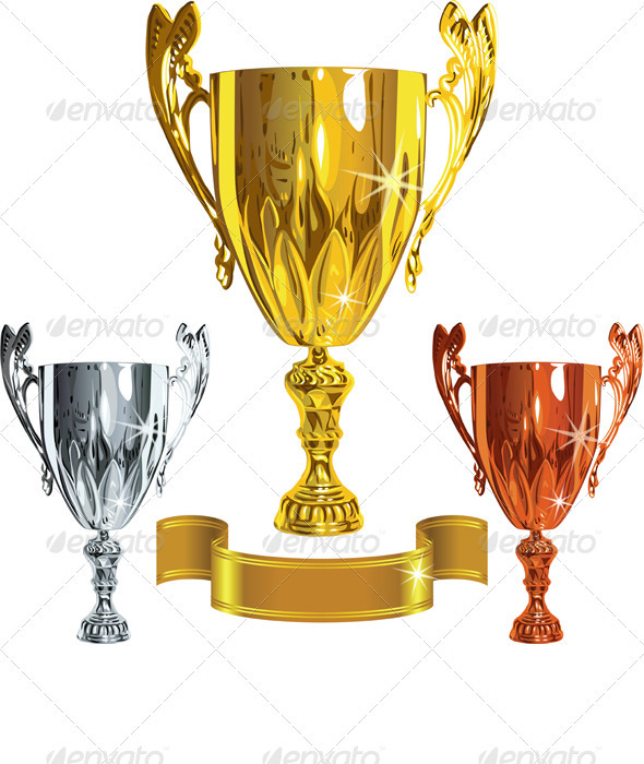 Winning success cups and gold ribbon. - Sports/Activity Conceptual