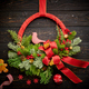 Christmas wreath on dark wooden background - PhotoDune Item for Sale