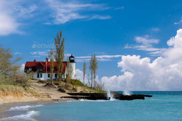Point Betsie Lighthouse, built in 1858 - Stock Photo - Images