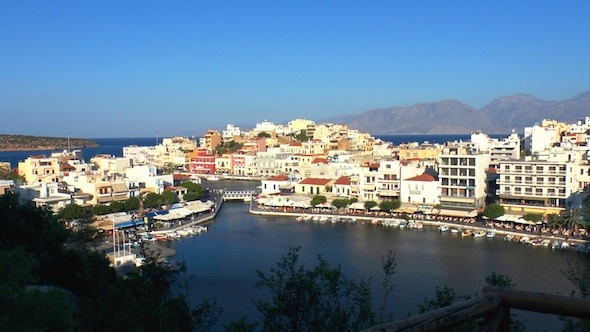 Aerial View Of Agios Nikolaos City Before Sunset