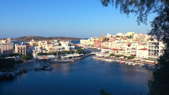 Aerial View of Agios Nikolaos City before Sunset
