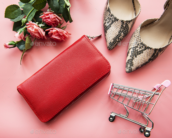 Red leather women wallet