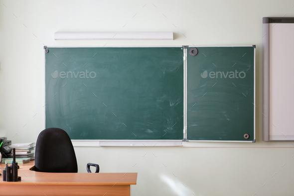 School classroom background without young student. view of class room no  kids. Stock Photo by _Natalya