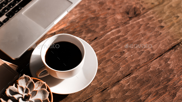 desktop with coffee , photo tinting - Stock Photo - Images