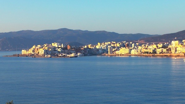 Aerial View of Agios Nikolaos City after Sunrise