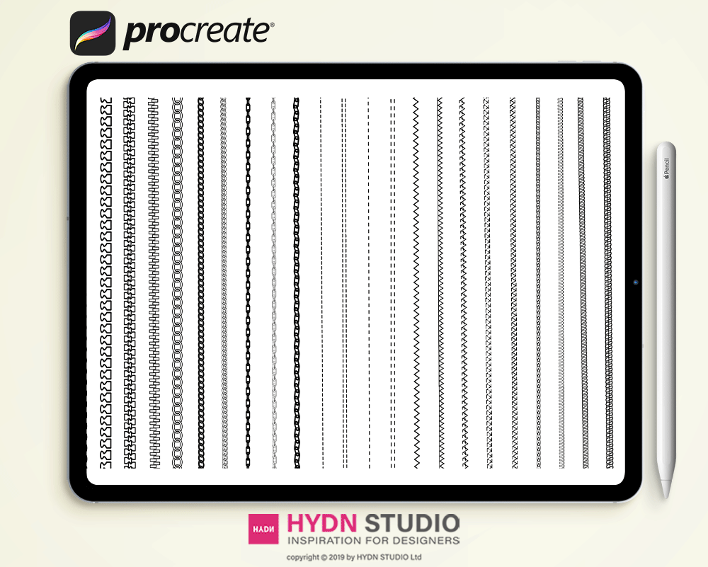 Zip, Chain, Stitch Brush Set for Procreate, Addons GraphicRiver
