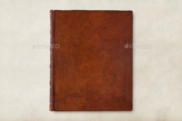 Antique blank book cover, brown leather with design space Stock