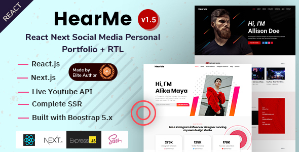 Special HearMe - React Next Social Media Personal Portfolio Template