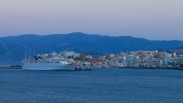 Landscape of Small Touristic City with Cruise Ship