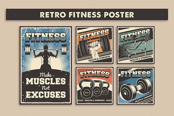 apps and code 5 Vector Images of Retro Fitness Poster