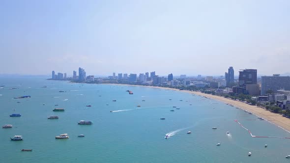 Aerial view of boats in Pattaya sea, beach in Chonburi, Thailand. alt