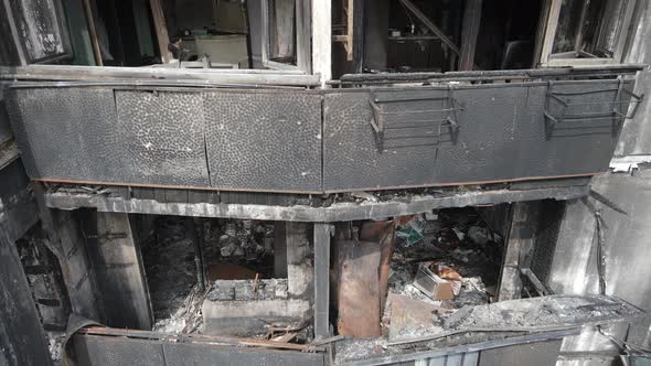War in Ukraine  Burnt and Destroyed House in Kyiv alt
