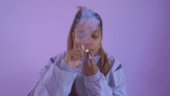 Close Up Shot Young Woman Smoking Marijuana