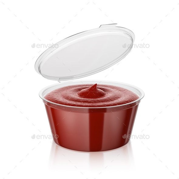 Open barbecue sauce dip container isolated on white. 3D rendering, Stock  Photo by Ha4ipuri