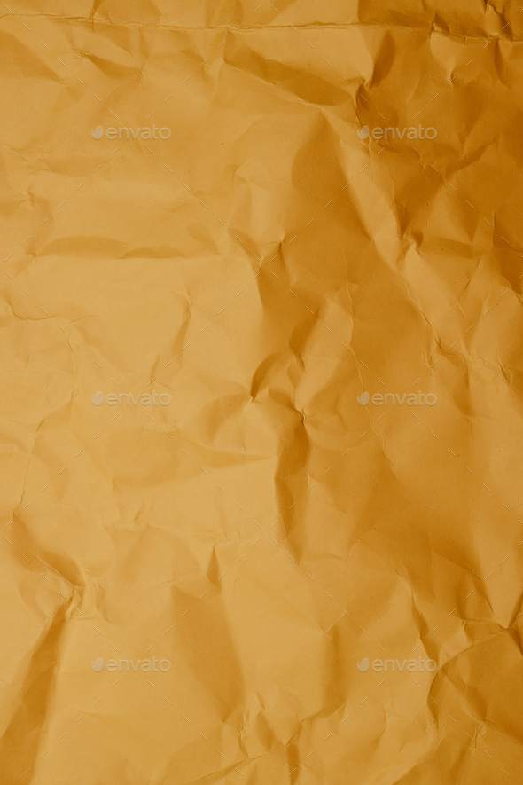 Crumpled Yellow Paper Texture Background. Stock Image - Image of