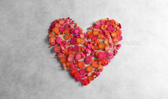 Heart from colorful paper flowers love valentines day - Stock Photo - Images