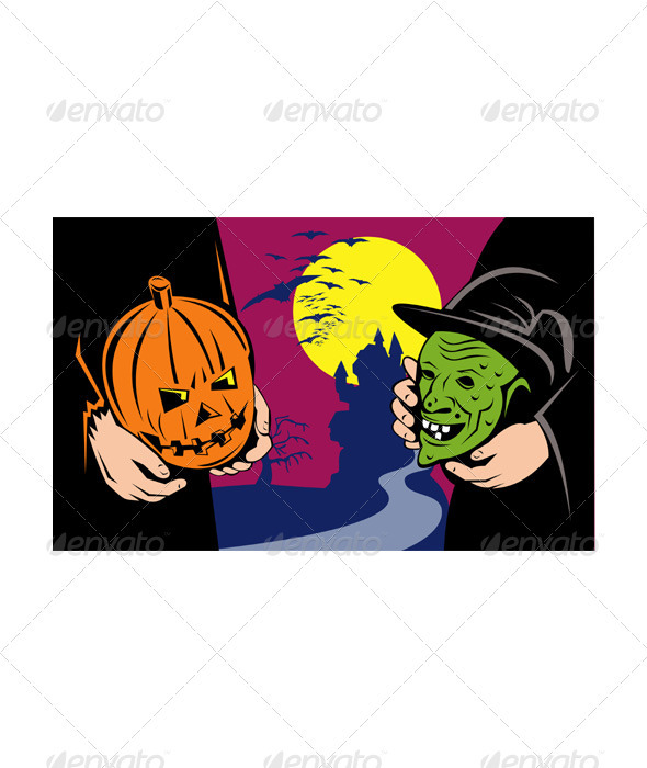 Halloween Mask Jack-O-Lantern Witch Retro - Halloween Seasons/Holidays