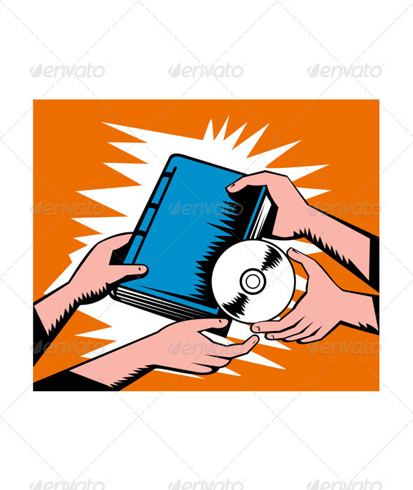 Hands Exchange Book and CD Disk - Man-made Objects Objects