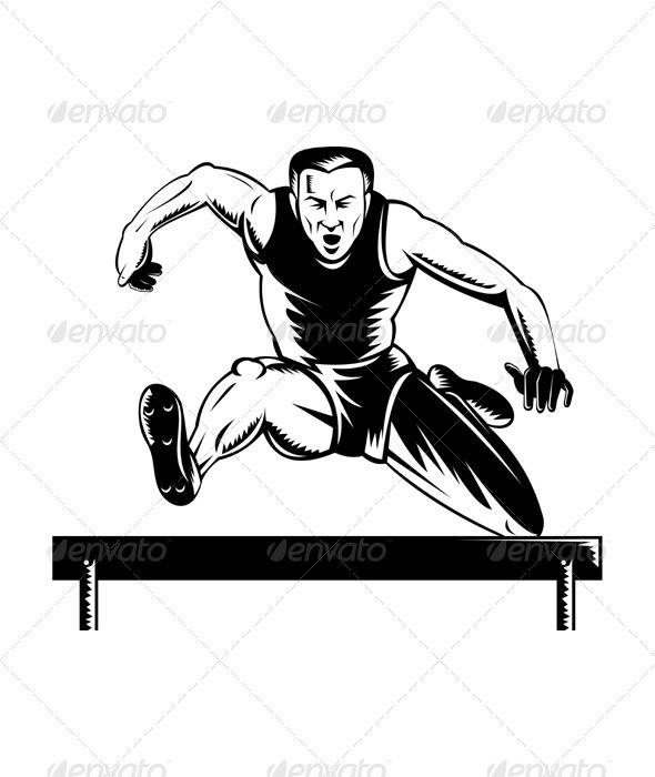 Track and Field Athlete Jumping Hurdles - Sports/Activity Conceptual