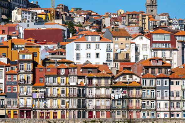 The colorful houses in the old town of Porto - Stock Photo - Images