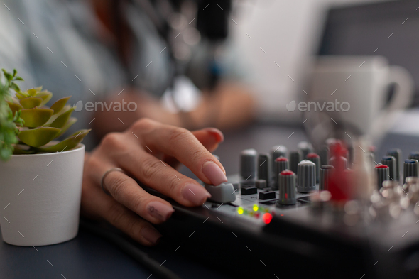 Volume Level Slider Controls Detail On Recording Audio Mixer Stock