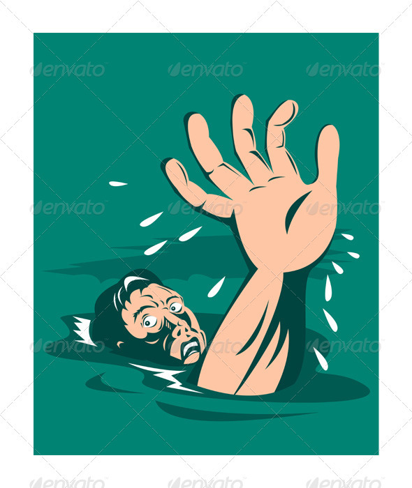 Man Reaching for Help Drowning by patrimonio | GraphicRiver