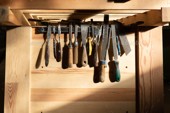 Tools organized in workshop - Stock Photo - Images