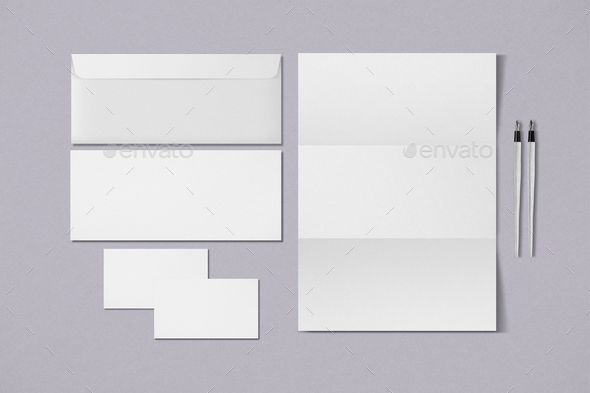 Stationery set png with envelopes, business cards, pens, and letter paper