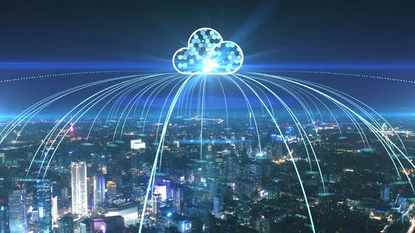 smart Connected city skyline. Futuristic network concept, city Technology. alt