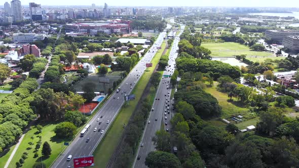 Belgrano Area, Road, Traffic, Park (Buenos Aires, Argentina) aerial view alt
