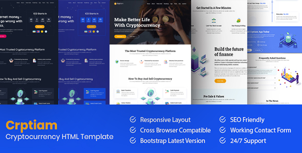 Crptiam - Cryptocurrency Landing Page HTML Template