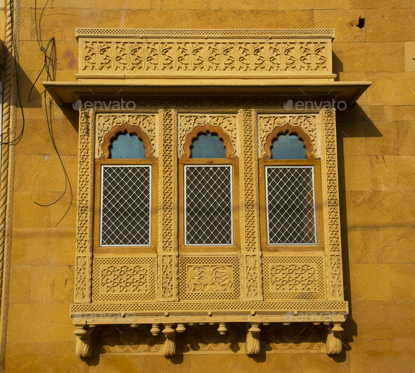 Stone building on streets of Jaisalmer, Rajasthan, India. Stock Photo